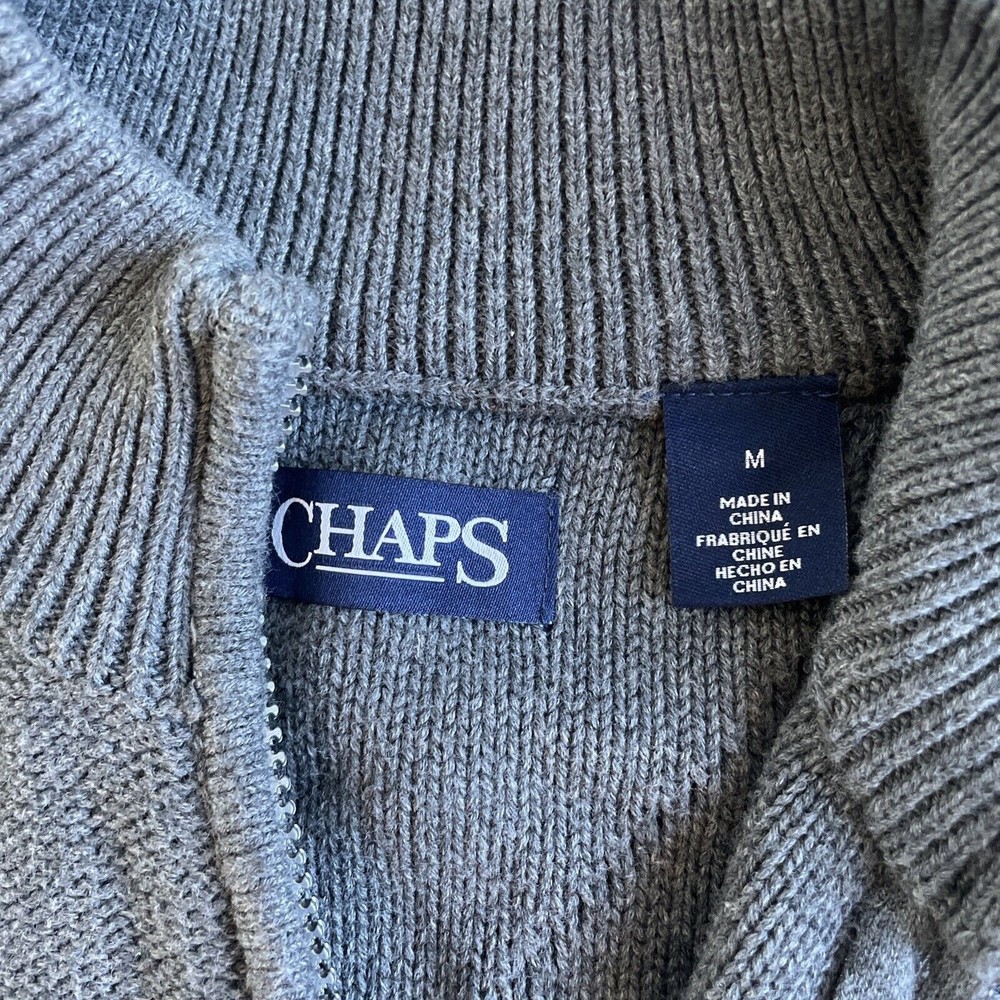 Ralph Lauren Chaps Sweater Adult Medium Gray Quarter Zip Sweater Diamond Knit - Picture 2 of 5